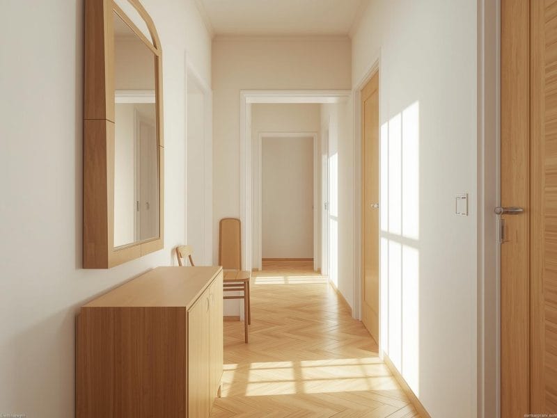 hol modern și luminos cu mobilier minimalist și pereți deschiși